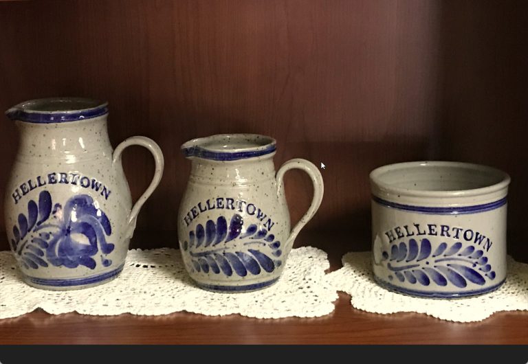 L-R Two-Quart Pitcher, $30.00; One-Quart Pitcher, $23.50,; One-Quart Salt Crock, $23.50