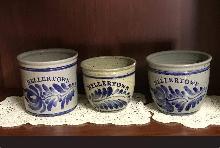 L-R Two-Quart Salt Crock, $30.00; Small Crock, $23.50; Two-Quart Crock, $25.00