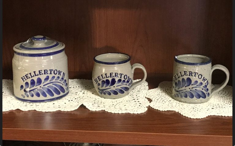 L-R Butter Pot, $30.00; Barrel Coffee Mug, $15.00; Vertical Coffee Mug, $15.00